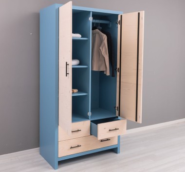 Wardrobe 2 Doors 3 Drawers "Rustic Haven" - Color Corp_P053 - Color Usi si Sertare_P095 - DOUBLE COLORED