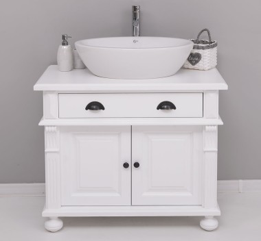 Bathroom cabinet with ornate foot for 1 vessel sink