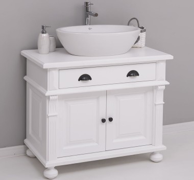 Bathroom cabinet with ornate foot for 1 vessel sink