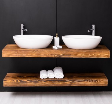 Washbasin support made of pine wood with a wall-mounted metal fixing set, sinks includ in price - Color_P064 - DEEP BRUSHED