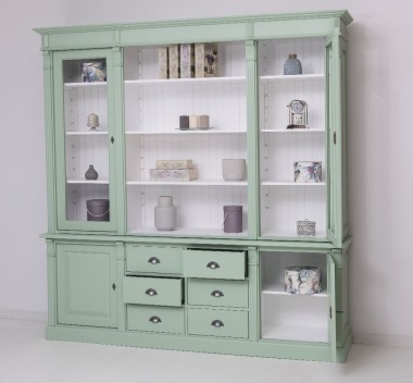 Bookcase with 2 doors, 6 BAS drawers + 2 glass doors, open space