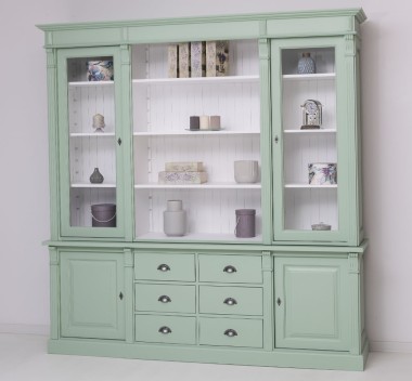 Bookcase with 2 doors, 6 BAS drawers + 2 glass doors, open space