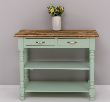 Wall console with turned legs, two shelves and two drawers