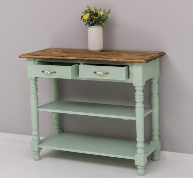 Wall console with turned legs, two shelves and two drawers