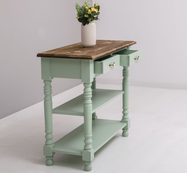 Wall console with turned legs, two shelves and two drawers