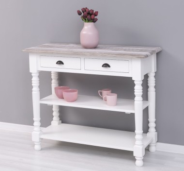 Wall console with turned legs, two shelves and two drawers