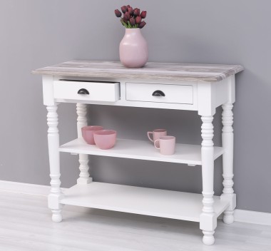 Wall console with turned legs, two shelves and two drawers