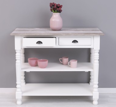 Wall console with turned legs, two shelves and two drawers