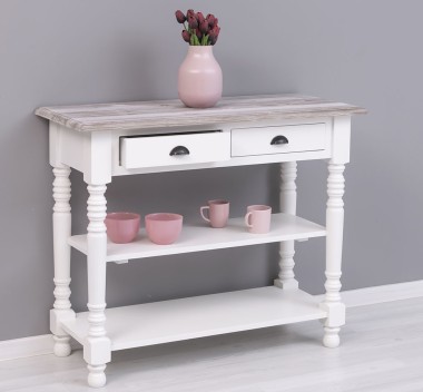 Wall console with turned legs, two shelves and two drawers