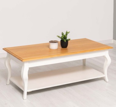 Coffee table curved legs 1 shelf oak top - Color Top_P061 - Color Corp_P039 - DOUBLE COLORED