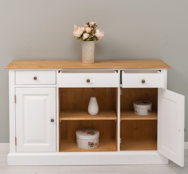 Sideboard 2 doors 3 drawers and open shelves top oak