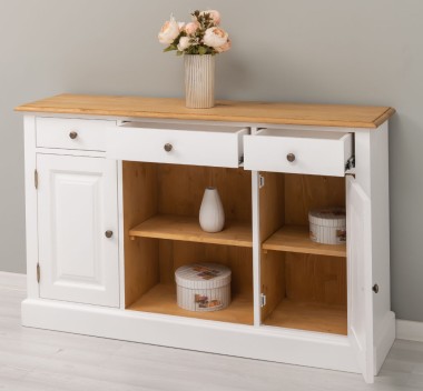 Sideboard 2 doors 3 drawers and open shelves top oak