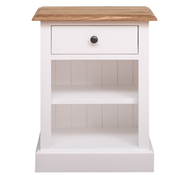 Nightstand with 1 drawer and open shelves, oak top