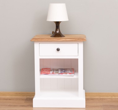 Nightstand with 1 drawer and open shelves, oak top