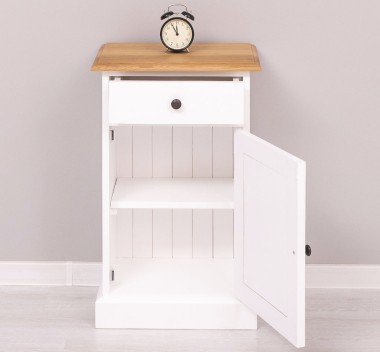 Nightstand with 1 door and 1 drawer, oak top