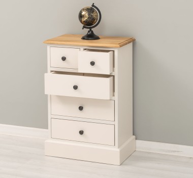 Nightstand With 5 Drawers, Oak Top