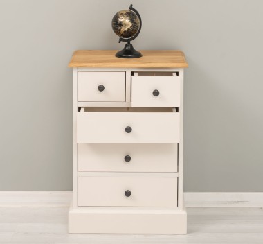 Nightstand With 5 Drawers, Oak Top