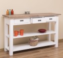 Console with 2 shelves, 3 drawers, oak top