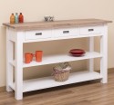 Console with 2 shelves, 3 drawers, oak top