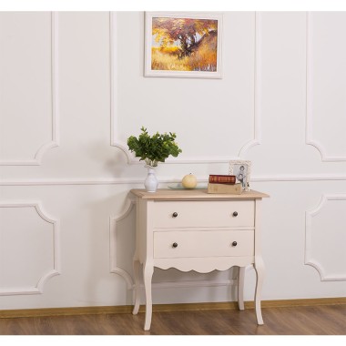 Console with curved legs, 2 drawers, oak top