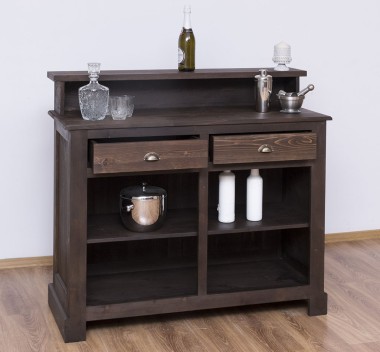 Bar with 2 drawers, 2 open compartments, oak top