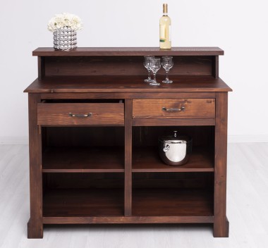 Bar with 2 drawers, 2 open compartments, oak top