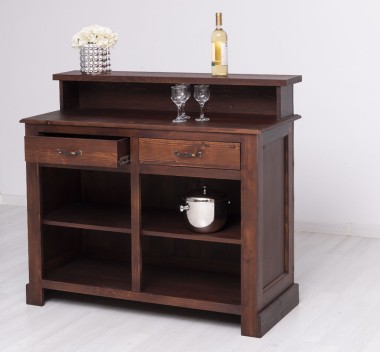 Bar with 2 drawers, 2 open compartments, oak top