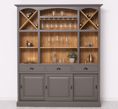 Bar furniture with support for glasses and bottle holder