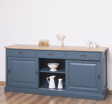 Sideboard with 3 sliding doors, 3 drawers, oak top, BAS