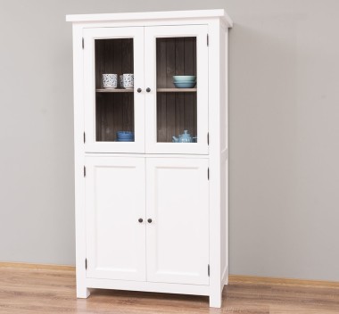 Kitchen cabinet with display case and 2 panel doors in rustic style