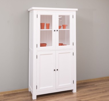 Kitchen cabinet with display case and 2 panel doors in rustic style