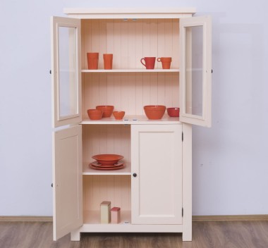 Kitchen cabinet with display case and 2 panel doors in rustic style