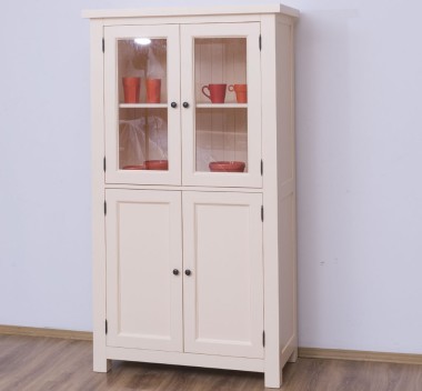 Kitchen cabinet with display case and 2 panel doors in rustic style