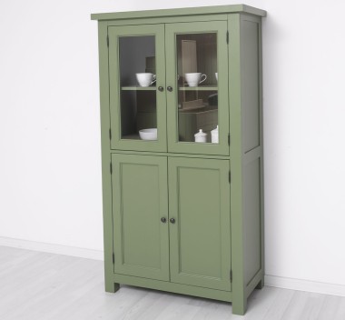 Kitchen cabinet with display case and 2 panel doors in rustic style