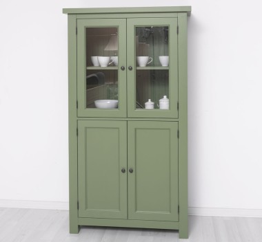 Kitchen cabinet with display case and 2 panel doors in rustic style