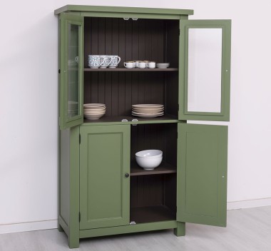 Kitchen cabinet with display case and 2 panel doors in rustic style