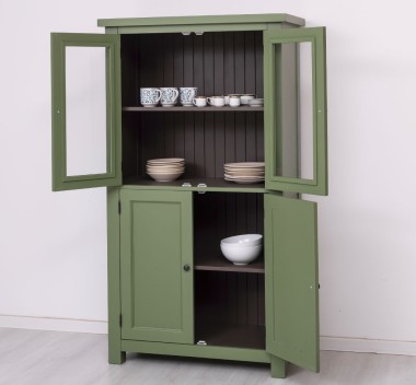 Kitchen cabinet with display case and 2 panel doors in rustic style