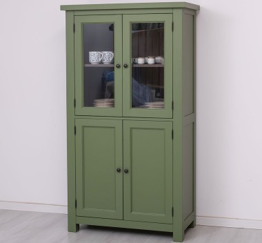 Kitchen cabinet with display case and 2 panel doors in rustic style