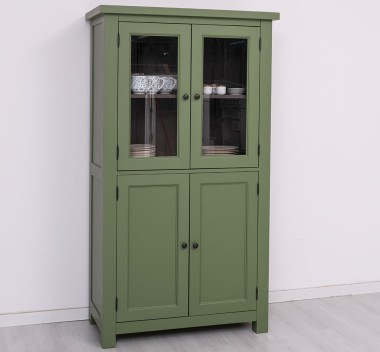 Kitchen cabinet with display case and 2 panel doors in rustic style