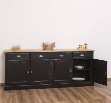 Buffet with 4 doors, 4 drawers, oak top, BAS