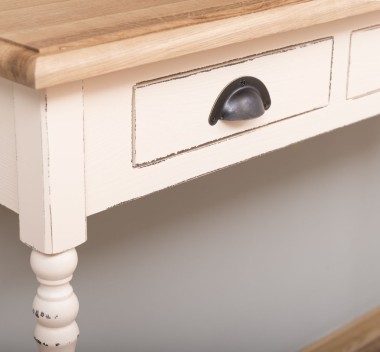 Console with turned legs, 3 drawers, oak top