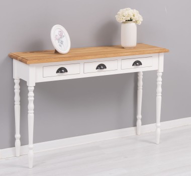 Console with turned legs, 3 drawers, oak top