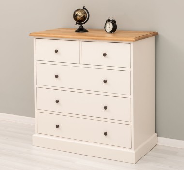 Chest of drawers with 2 narrow drawers + 3 wide drawers, oak top