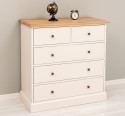 Chest of drawers with 2 narrow drawers + 3 wide drawers, oak top