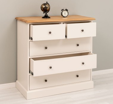 Chest of drawers with 2 narrow drawers + 3 wide drawers, oak top