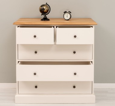 Chest of drawers with 2 narrow drawers + 3 wide drawers, oak top