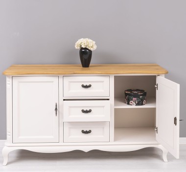 Chic sideboard 2 doors + 3 drawers, oak top, drawers on metal rails with soft close