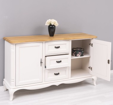 Chic sideboard 2 doors + 3 drawers, oak top, drawers on metal rails with soft close