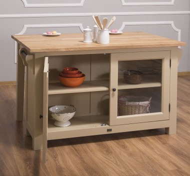 Kitchen island with 2 doors, oak top