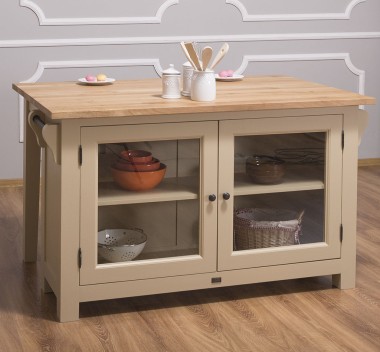 Kitchen island with 2 doors, oak top